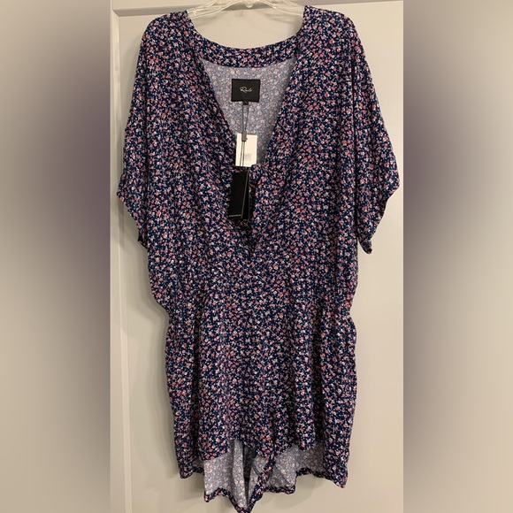 Rails Minka Tie Front V Neck Short Sleeve Mini Romper Blue/Pink Floral - Large - Picture 5 of 12